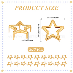 鉄製スタッドリベット200個  スター  DIYレザークラフト用  ゴールドカラー  11.5x12x4.5mm&nbsp;IFIN-CY0001-01G