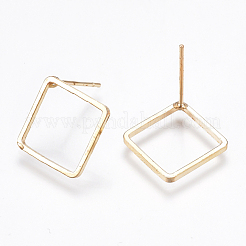 真鍮製スタッドピアスパーツ  鉄ピンと  ニッケルフリー  菱形  ライトゴールド  12x12mm  ピン：0.8mm&nbsp;KK-T037-07KC-NF