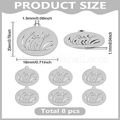 201ステンレススチールペンダント8個  植物模様のフラットラウンドい  ステンレス鋼色  20x18x1.1mm  穴：1.5mm&nbsp;STAS-LP0003-47