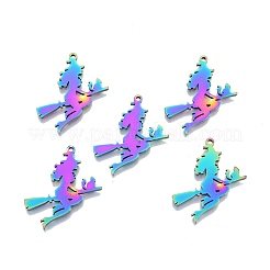 イオンプレーティング（IP）201ステンレスペンダント  魔女  虹色  32.5x27x1.5mm  穴：1.5mm&nbsp;STAS-N098-108M