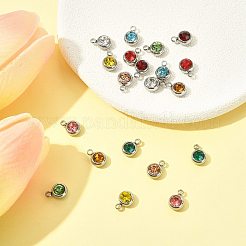 20個10色201ステンレススチールラインストーンチャーム  誕生石ネックレスチャーム  フラットラウンド  ステンレス鋼色  ミックスカラー  8.5x6x3mm  穴：1.5mm  2個/カラー&nbsp;STAS-FS0002-05