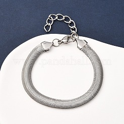 304ステンレススチールヘリンボーンチェーンブレスレット女性用  ステンレス鋼色  7-1/4インチ（18.3cm）&nbsp;BJEW-P361-01P