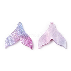 セルロースアセテート（樹脂）ペンダント  グリッターパウダー付き  レインボーグラデーションマーメイドパールスタイル  人魚の尾の形  ミックスカラー  19x19x3mm  穴：1.2mm&nbsp;KY-N006-05-A01