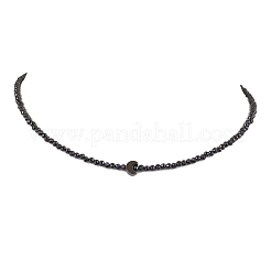 3mmファセットラウンド天然ブラックスピネルビーズネックレス  女性用ラックメッキ真鍮ムーンネックレス  16インチ（40.5cm）&nbsp;NJEW-JN05126