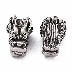 304ステンレススチールビーズ  竜の頭  アンティークシルバー  11.8x7.5x6.9mm  穴：2.3mm&nbsp;STAS-J034-13AS