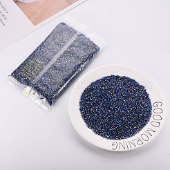 ガラス竹ビーズ  シルバーの裏地付きレインボー  ブルー  2.5~3x2mm  穴：0.9mm  約15000個/ポンド&nbsp;SEED-S032-09A-641