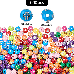 600個メッキアクリルビーズ  シルバーライン入り  クロスの丸  ミックスカラー  8mm  穴：2mm&nbsp;PACR-PA0001-10B