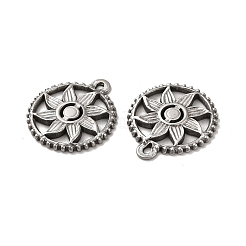 変色しない304ステンレススチールペンダント  フラットラウンド、サンチャーム付き  ステンレス鋼色  21x18x2mm  穴：1mm&nbsp;STAS-Q001-18P