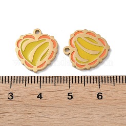 イオンプレーティング（IP）304ステンレスペンダント  エナメル  ハートチャーム  ゴールドカラー  16x15x1.5mm  穴：1.5mm&nbsp;STAS-C083-06G-01