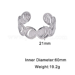 304ステンレススチール製中空リングオープンカフバングル（女性用）  変色なし  ステンレス鋼色  内径：2.36インチ（6cm）&nbsp;WG17EC0-02