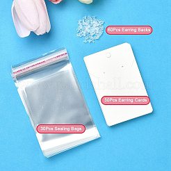 30 個の長方形の紙 30 ペアイヤリングディスプレイカード吊り下げ穴付き  ペンダントとイヤリングの保管用のジュエリーディスプレイカード  60個のOPPセロファンバッグと9x6x0.06個のプラスチックイヤーナット付き  ホワイト  カード：6センチメートル  穴：1.6mmと[2]mm&nbsp;DIY-YW0008-55A