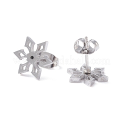 変色しないスノーフレーク 304 ステンレススチール製スタッドピアス（女性用）  ステンレス鋼色  11.5x10mm  ピン：0.7mm&nbsp;EJEW-Z017-04P