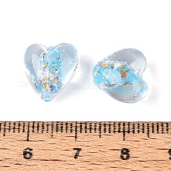手作りのフォイルのガラスビーズ  ハート  ライトスカイブルー  11~12x12~13x8~8.5mm  穴：1~1.6mm&nbsp;FOIL-N029-09D