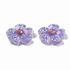 クリア樹脂カボション  pailletteのとグリッターパウダーで  花  ミディアムスレートブルー  22x22.5x7mm&nbsp;LS-X-CRES-N034-18B