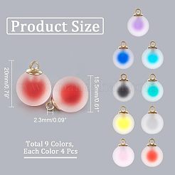 36色のフロスト樹脂ペンダント9個  金合金ループ付き  二層ビーズスタイル  模造ゼリー  ラウンド  ミックスカラー  20x15.5mm  穴：2.3mm  4個/カラー&nbsp;RESI-NB0001-82