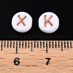 メッキアクリルビーズ  ネームブレスレット＆ジュエリー作り用  ライン入り  水平穴  アルファベットスタイル  フラットラウンド  ローズゴールドメッキ  7x4mm  穴：1.8mm  約3650個/500g&nbsp;PACR-Q112-07C