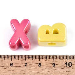 UVメッキ不透明アクリルビーズ  虹色の  アルファベット  ミックスカラー  20~21x13.5~20.5x8.5~13.5mm  穴：5.8mm&nbsp;SACR-N019-02