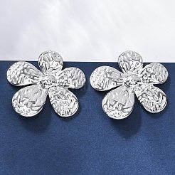 女性用304ステンレススチールスタッドピアス  花  ステンレス鋼色  31x34mm&nbsp;EJEW-K306-13P