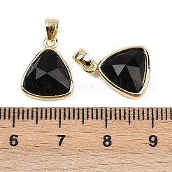 天然石オブシディアンペンダント  ゴールデントーン真鍮パーツ  三角形  多面カット  14x11.5x4.5mm  穴：2.5x3.5mm&nbsp;G-O176L-16G