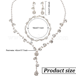 クリスタルラインストーンラリアットネックレス＆リンクチェーンブレスレット＆ダングルスタッドピアス1セット  結婚披露宴のための真鍮のアクセサリーセット  銀  33mm  ピン：0.8mm  183mm  310mm&nbsp;SJEW-AN0001-04