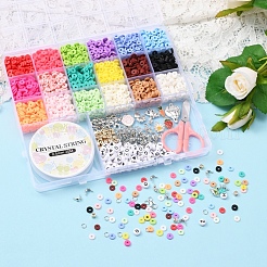 DIY平石ジュエリーセット製作キット  ポリマークレイ、アクリル、プラスチックビーズを含む  合金クラスプ＆ペンダント  アイアンボールチープ＆丸カン  伸縮性のある糸  はさみ  ミックスカラー  プラスチック：6x1mm  穴：2mm  2700個/箱&nbsp;DIY-YW0005-52