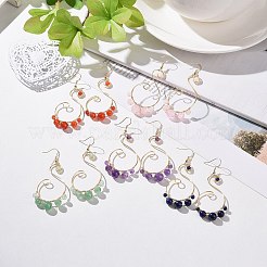 天然混合石ダングルピアス  女性のためのライトゴールドトーン銅ワイヤーラップイヤリング  67.5mm  ピン：0.8mm&nbsp;EJEW-JE05096