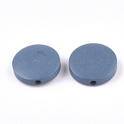 塗装天然木ビーズ  フラットラウンド  スチールブルー  15~15.5x4mm  穴：1.8mm&nbsp;WOOD-S049-02B-03