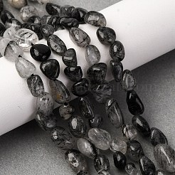 天然石ブラックルチルクォーツビーズ連売り  ナゲット  6~10x4~7x4~7mm  穴：1mm  約43~62個/連  15.7インチ。&nbsp;G-R445-6x8-18
