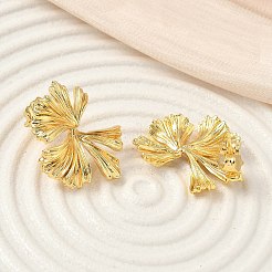 イチョウの葉の真鍮スタッドピアス  ラックめっき  長持ちメッキ  カドミウムフリー＆鉛フリー  18KGP本金メッキ  25x21mm&nbsp;EJEW-F389-11G