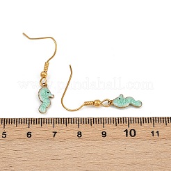 オーシャンシリーズ 304ステンレススチール エナメル ダングルイヤリング  18KGP本金メッキ  タツノオトシゴ  32x6.5mm  3のペア/セット&nbsp;EJEW-K017-01B-G