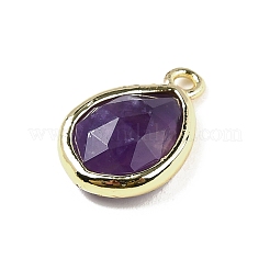 天然宝石のファセットペンダント  ラックメッキ金メッキ真鍮ティアドロップチャーム  14x9.5x4mm  穴：1.4mm&nbsp;G-U019-05G