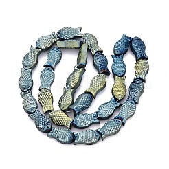 フルメッキつや消し電気メッキガラスの魚のビーズ連売り  メッキグリーン  15x8x5mm  穴：1mm  約30個/連  16インチ&nbsp;EGLA-M001-B01