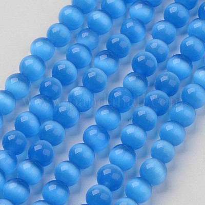 キャッツアイビーズ  ラウンド  ディープスカイブルー  8mm  穴：1mm  約48~50個/連  14~14.5インチ&nbsp;CER8mm54-1