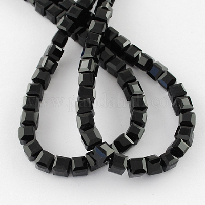 ガラスビーズ連売り  多面カット  キューブ  ブラック  7~8x7~8x7~8mm  穴：1.5mm  約97~100個/連  70~71cm&nbsp;GLAA-R041-8x8mm-20-1
