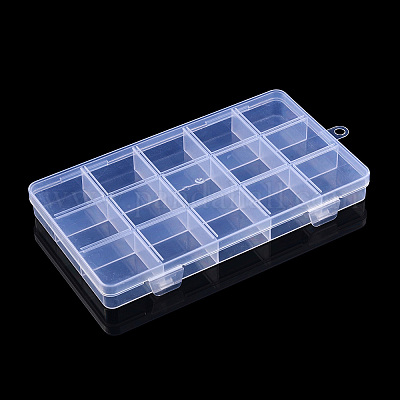 プラスチックビーズ収納ケース  15のコンパートメント  長方形  透明  17.3x10.3x1.9cm  穴：6mm  コンパートメント：30x33mm&nbsp;CON-T003-04-1
