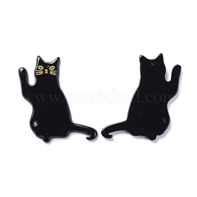 アクリルパーツ  3dプリント  猫の形  ブラック  39x28x2mm  穴：1.5mm&nbsp;X-KY-I007-48A-1