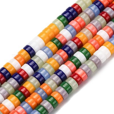 ガラスビーズ連売り  フラットラウンド  カラフル  6~7x3~4mm  穴：1mm  約122個/連  15.75''（40センチメートル）&nbsp;X-LAMP-S070-10-1