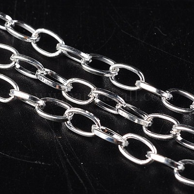 アイアン製アズキチェーン  溶接されていない  スプールで  フラットオーバル  シルバーカラー  6.9x3.8x0.9mm  約164.04フィート（50m）/ロール&nbsp;CHT027Y-S-1