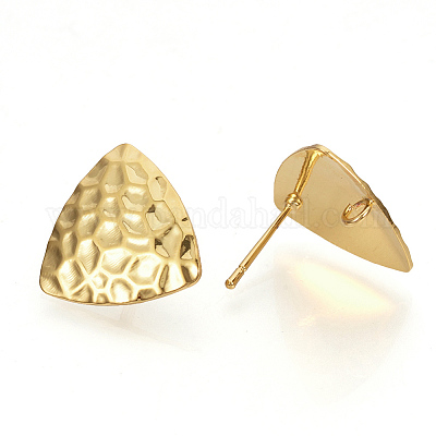 真鍮製スタッドピアスパーツ  カン付き  三角形  ニッケルフリー  18KGP本金メッキ  16.5x17mm  穴：2mm  ピン：0.5mm&nbsp;X-KK-S336-21G-1