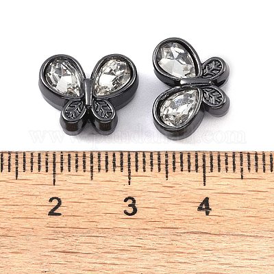 合金ビーズ  ラインストーン付き  蝶  ブラック  10.5x13.5x6.5mm  穴：1.6mm&nbsp;FIND-B038-07EB-1