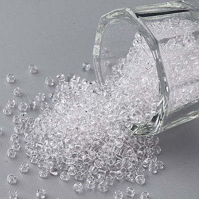 ガラスシードビーズ  トランスペアレント  ラウンド  ホワイト  12/0  2mm  穴：1mm  約2000粒/30g&nbsp;X2-SEED-A004-2mm-1-1