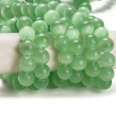 キャッツアイビーズ  ラウンド  薄緑  8mm  穴：1mm  約14~14.5インチ/連  約48~50個/連&nbsp;CER8mm25-1