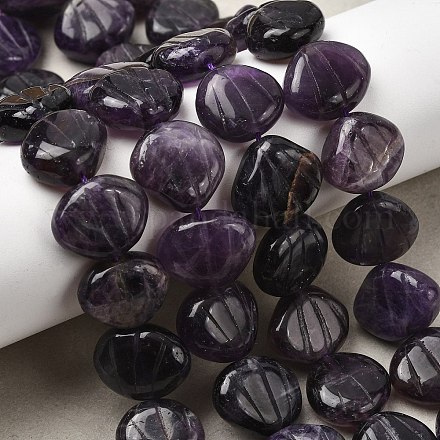天然アメジストの彫刻ビーズ連売り  シェル形状  14~15x16~17x6~7mm  穴：1mm  約28~29個/連  15.35~15.55''（39~39.5センチメートル）&nbsp;G-H339-A07-01A-1