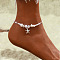 Starfish Alloy Glass Beaded Charm Anklets, White, 8-1/4 inch(210mm)