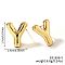 Brass Stud Earrings, Golden, Letter Y, 17x14mm
