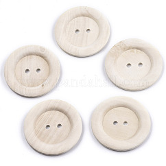 大きな天然木のボタン  2穴  ワイドリム  未完成の木製ボタン  フラットラウンド  パパイヤホイップ  59~60x5mm  穴：5mm