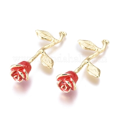 合金ペンダント  エナメル  大きなバラの花  ゴールドカラー  レッド  38x17x9mm  穴：1.2mm