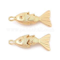 真鍮マイクロパヴェクリアキュービックジルコニアペンダント  ニッケルフリー  魚のチャーム  18KGP本金メッキ  22x9x5mm  穴：1mm