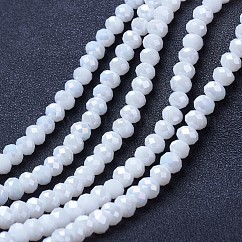 電気メッキガラスビーズセット  不透明なソリッドカラー  ABカラーメッキ  多面カット  ロンデル  ホワイト  4x3mm  穴：0.8~1mm  約105~110個/連  38~39cm