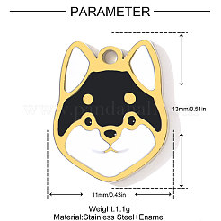 304ステンレススチールエナメルペンダント  犬のチャーム  イオンプレーティング（ip）  18KGP本金メッキ  ブラック  13x11mm&nbsp;STAS-OY001-68G